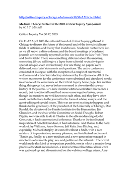 Medium Theory: Preface to the 2003 Critical Inquiry Symposium by W