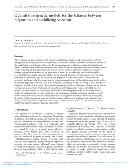 Quantitative Genetic Models for the Balance Between Migration and Stabilizing Selection