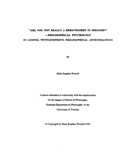 Philosophical Psychology in Ludwig Wittgenstein's Philosophical Investiga Tzons