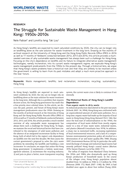 The Struggle for Sustainable Waste Management :25/':,'(:$67( in Hong Kong: 1950S–2010S