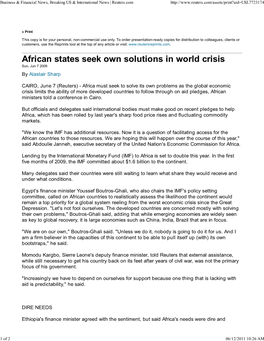 African States Seek Own Solutions in World Crisis Sun, Jun 7 2009 by Alastair Sharp