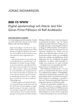 BBB VS WWW Digital Epistemologi Och Litterär Text Från Göran Printz Påhlsson Till Ralf Andtbacka