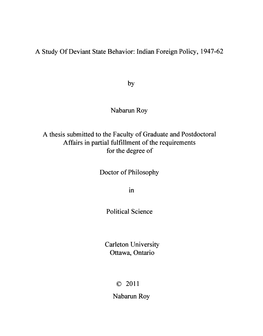 A Study of Deviant State Behavior: Indian Foreign Policy, 1947-62 By