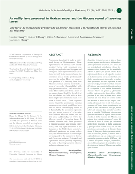 RESUMEN ABSTRACT an Owlfly Larva Preserved in Mexican Amber