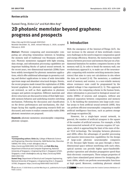 2D Photonic Memristor Beyond Graphene: Progress and Prospects