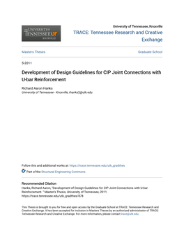 Development of Design Guidelines for CIP Joint Connections with U-Bar Reinforcement