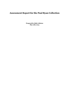 Assessment Report for the Paul Ryan Collection