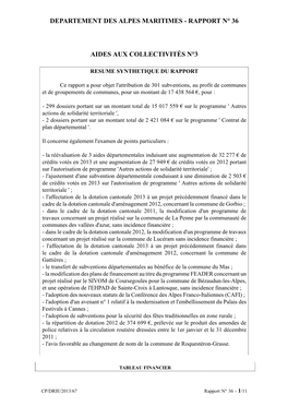 Departement Des Alpes Maritimes - Rapport N° 36