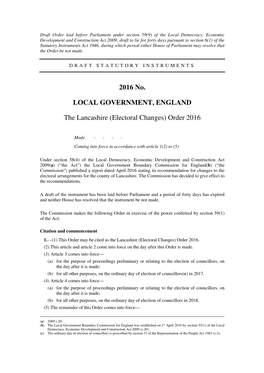 The Lancashire (Electoral Changes) Order 2016