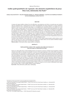 Análise Quali-Quantitativa Da Vegetação E Dos Elementos Arquitetônicos Da Praça Dom Assis, Jaboticabal, São Paulo(1)