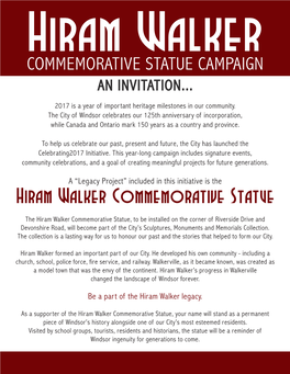 Hiram Walker COMMEMORATIVE STATUE CAMPAIGN an INVITATION