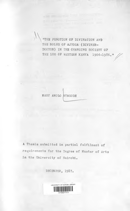 The Function of Divination and the Roles of Ajuoga (Divines-Doctor) in the Changing Society of the Luo of Western Kenya 1904-198