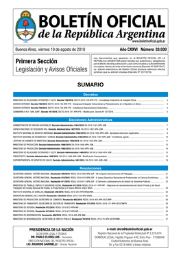 Legislación Y Avisos Oficiales Jurídicos Que Su Edición Impresa (Decreto Nº 207/2016)