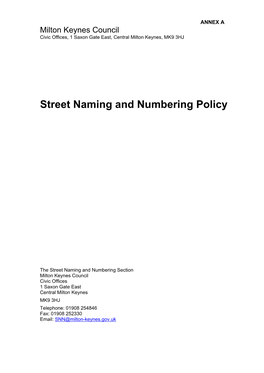 Milton Keynes Councils Street Naming and Numbering Policy