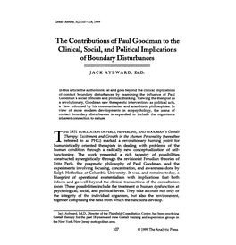 The Contributions of Paul Goodman to the Clinical, Social, and Political Implications of Boundary Disturbances