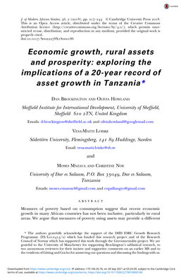 Economic Growth, Rural Assets and Prosperity: Exploring the Implications of a 20-Year Record of Asset Growth in Tanzania*