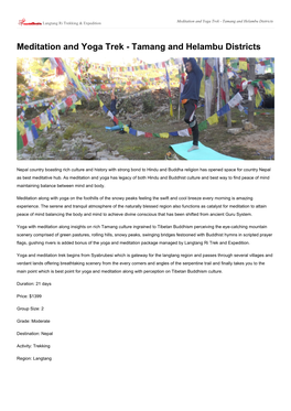 Meditation and Yoga Trek - Tamang and Helambu Districts Langtang Ri Trekking & Expedition