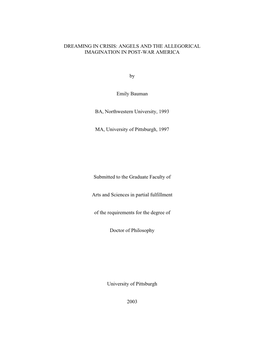 Dreaming in Crisis: Angels and the Allegorical Imagination in Post-War America