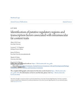 Identification of Putative Regulatory Regions and Transcription Factors Associated with Intramuscular Fat Content Traits Aline S