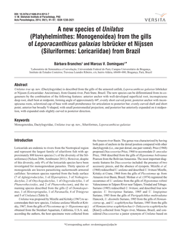 (Platyhelminthes: Monogenoidea) from the Gills of Leporacanthicus Galaxias Isbrücker Et Nijssen (Siluriformes: Loricariidae) from Brazil