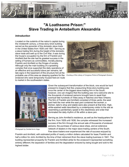 "A Loathsome Prison:" Slave Trading in Antebellum Alexandria