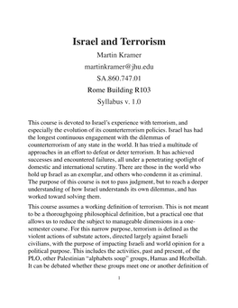 Israel and Terrorism Martin Kramer Martinkramer@Jhu.Edu SA.860.747.01 Rome Building R103 Syllabus V