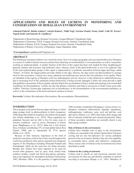 Applications and Roles of Lichens in Monitoring and Conservation of Himalayan Environment