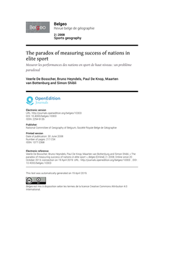 The Paradox of Measuring Success of Nations in Elite Sport Mesurer Les Performances Des Nations En Sport De Haut Niveau : Un Problème Paradoxal