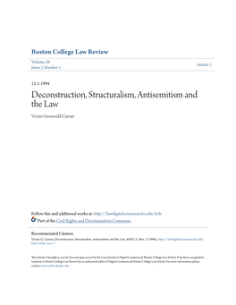 Deconstruction, Structuralism, Antisemitism and the Law Vivian Grosswald Curran