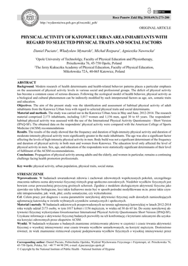 Physical Activity of Katowice Urban Area Inhabitants with Regard to Selected Physical Traits and Social Factors