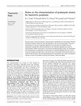 Notes on the Characterization of Prokaryote Strains Note for Taxonomic Purposes B