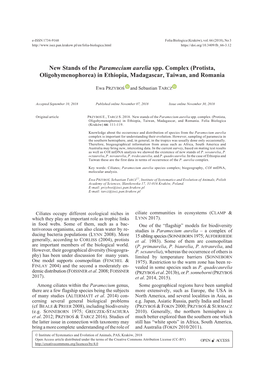 New Stands of the Paramecium Aurelia Spp. Complex (Protista, Oligohymenophorea) in Ethiopia, Madagascar, Taiwan, and Romania