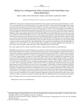 Habitat Use of Ringed Seals (Phoca Hispida) in the North Water Area (North Baffin Bay) ERIK W