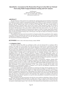 Quantitative Assessment of the Restoration Progress in the Shirvan National Park Using Multi-Temporal Remote Sensing and GIS Analysis