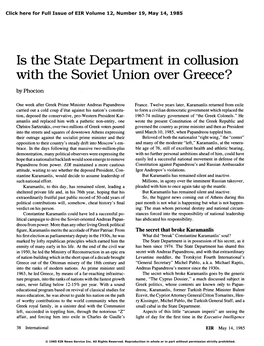Is the State Department in Collusion with the Soviet Union Over Greece?