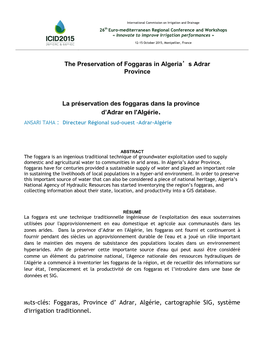 The Preservation of Foggaras in Algeria's Adrar Province La