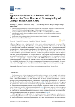 Typhoon Soudelor (2015) Induced Offshore Movement of Sand Dunes