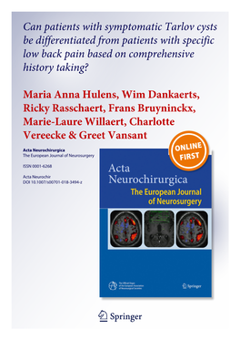 Can Patients with Symptomatic Tarlov Cysts Be Differentiated from Patients with Specific Low Back Pain Based on Comprehensive History Taking?