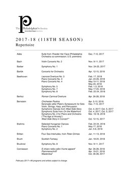 2017-18 (118TH SEASON) Repertoire