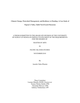 Climate Change, Watershed Management, and Resiliency to Flooding: a Case Study Of