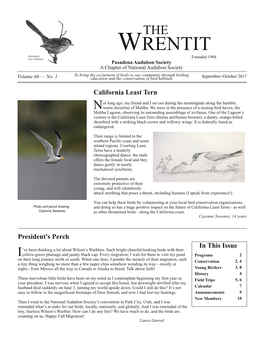 WRENTIT Founded 1904 Pasadena Audubon Society a Chapter of National Audubon Society to Bring the Excitement of Birds to Our Community Through Birding, Volume 66 — No