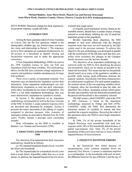 1996 Canadian Census Demographic Variables Imputation