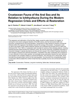 Crustacean Fauna of the Aral Sea and Its Relation to Ichthyofauna During the Modern Regression Crisis and Efforts at Restoration