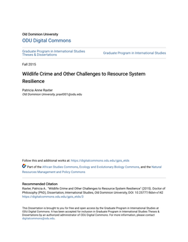 Wildlife Crime and Other Challenges to Resource System Resilience