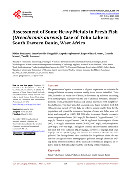 Assessment of Some Heavy Metals in Fresh Fish (Oreochromis Aureus): Case of Toho Lake in South Eastern Benin, West Africa