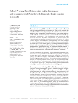 Role of Primary Care Optometrists in the Assessment and Management of Patients with Traumatic Brain Injuries in Canada