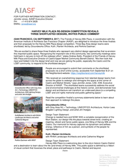 RELEASE Shortlist Designs for SF Harvey Milk Plaza Revealed FINAL