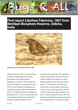 First Report Libythea Fabricius, 1807 from Similipal Biosphere Reserve, Odisha, India