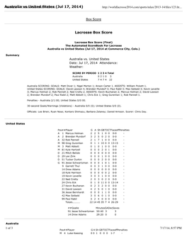 Australia Vs United States (Jul 17, 2014)