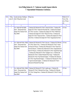 List of Polling Stations for 31 Tambaram Assembly Segment Within the 5 Sriperumbudur Parliamentary Constituency